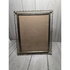 Vintage MCM Picture Frame Ornate Gold Metal Filigree 8x10 Easle Victorian